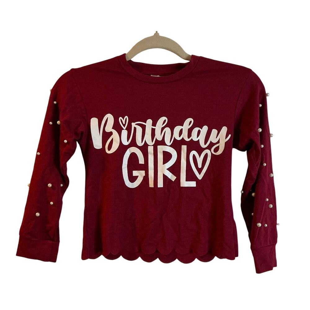 "Birthday Girl" Maroon Long Sleeve Top - Girls 3XL (Fits U.S. Girls Size 8/9